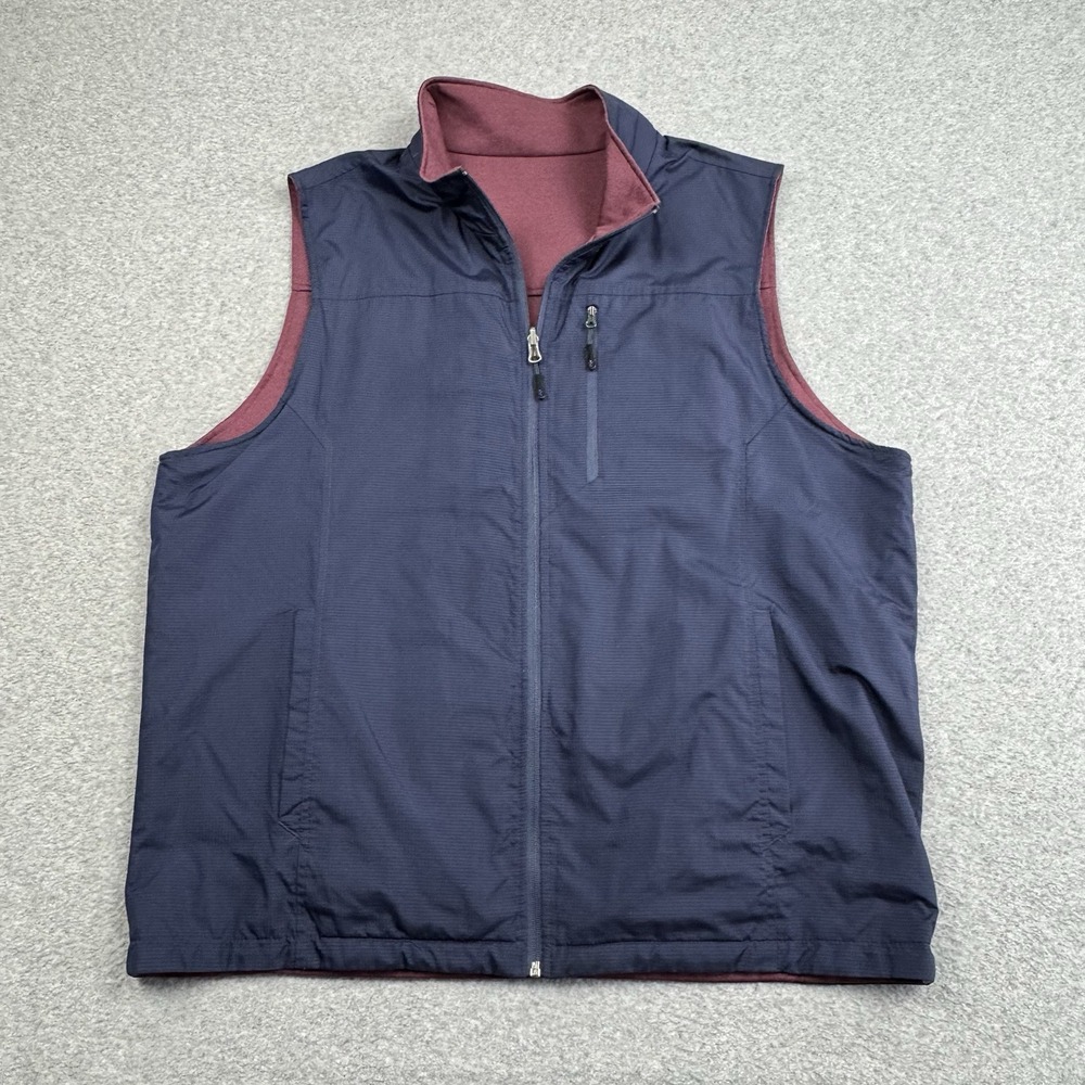 IZOD Reversible Full Zip Vest Mens XL Blue Maroon Performance Golf Polyester‎
